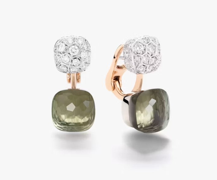 Orecchini Nudo Prasiolite e Diamanti - Mendes Gioielli srl