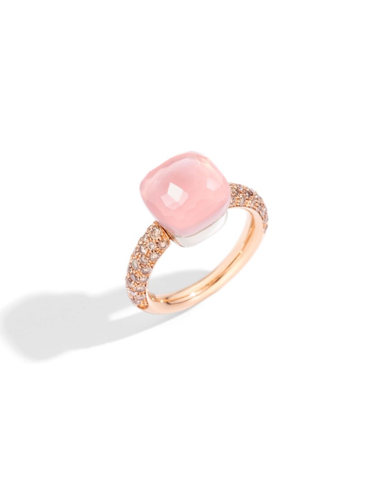Anello Nudo Quarzo rosa Diamanti Brown - Mendes Gioielli srl